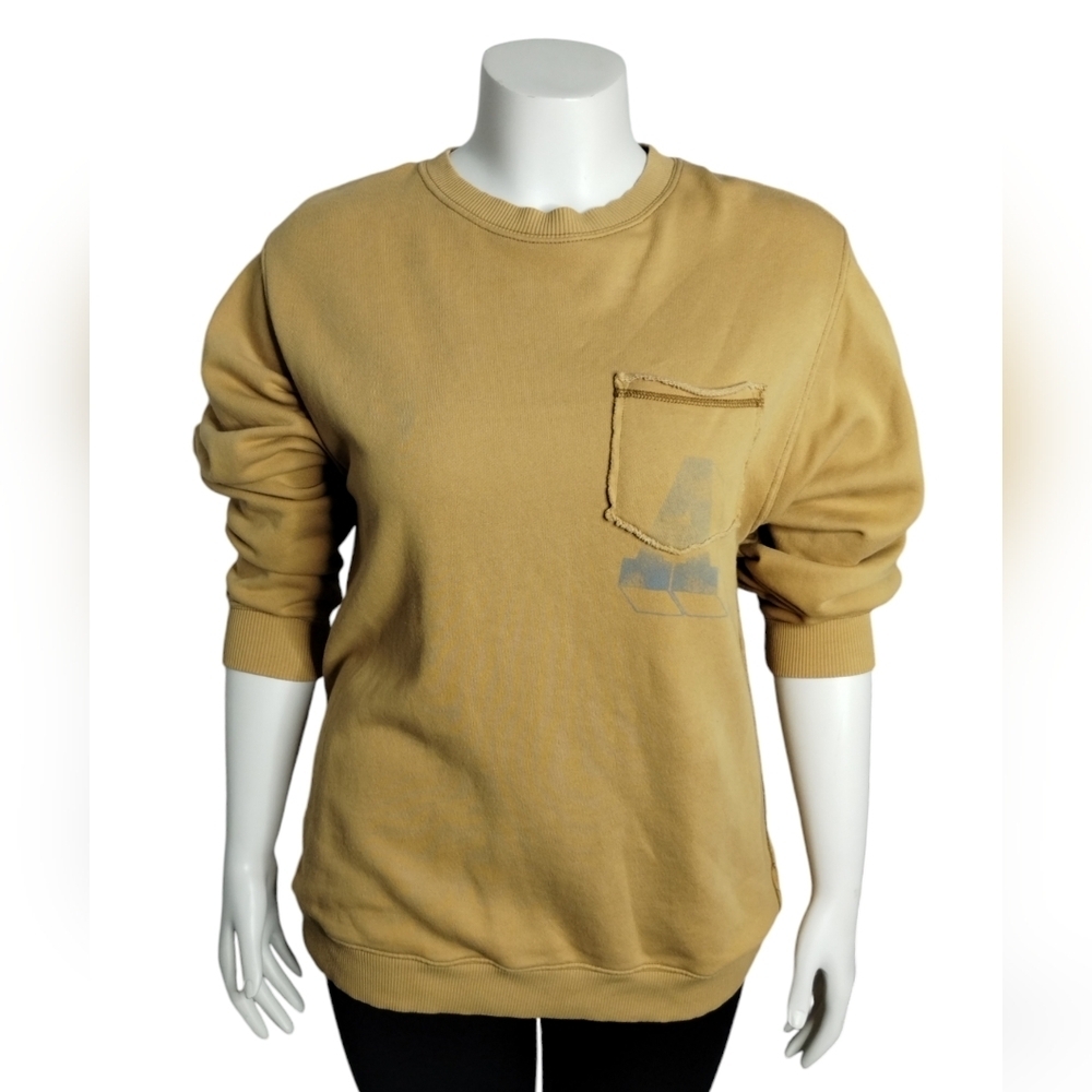 Aerie Mustard Yellow Crew Sweatshirt Women's Size S/P Distressed Faded Grunge